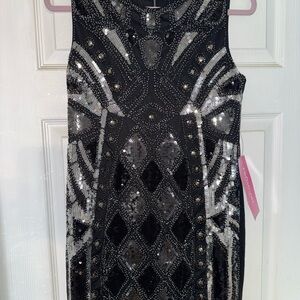 Verty Black and Silver Sequin Mini Dress